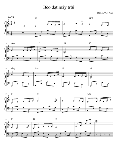 Sheet Bèo Dạt Mây Trôi Piano Đầy Đủ Dễ Chơi